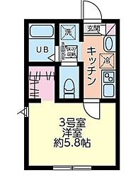 相鉄本線 鶴ケ峰駅 徒歩13分の賃貸アパート 2階1Kの間取り