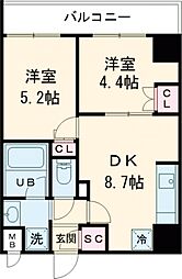 Ａｌｉｖｉｓ五反野 3階2DKの間取り