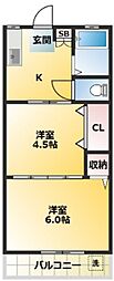 JR埼京線 十条駅 徒歩15分の賃貸アパート 2階2Kの間取り