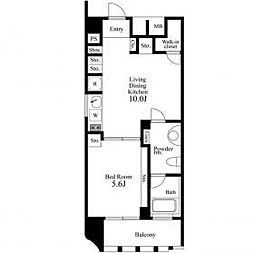 プライマル新宿若松町 10階1LDKの間取り