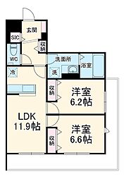フィカーサ柏の葉 1階2LDKの間取り