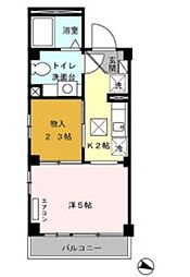 氷川台ヒルズ 3階1Kの間取り