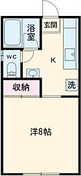 葵ハイツ 2階1Kの間取り