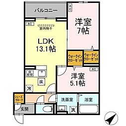 ＣＬＡＳＳＥＵＭ都賀 3階2LDKの間取り