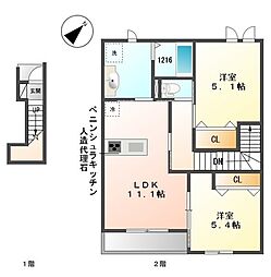 フィオーレII 2階2LDKの間取り