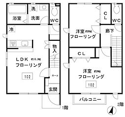 スカイハイツ 1階2LDKの間取り