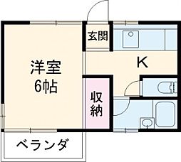 コート幸 2階1Kの間取り