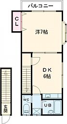 エルヴェ駒沢 2階1DKの間取り
