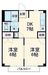 アクティブ本郷 2階2DKの間取り
