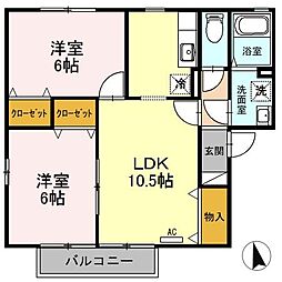グレース富士見　Ａ 2階2LDKの間取り