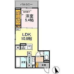 オーガスタハイツ 2階1LDKの間取り