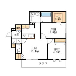 COCOON PLACE 2LDKの間取図画像