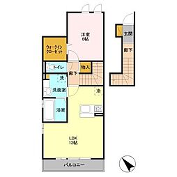 プルミエールII 2階1LDKの間取り