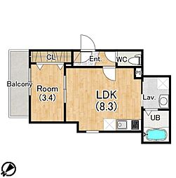 セゾングラース新瑞橋 303 1階1LDKの間取り
