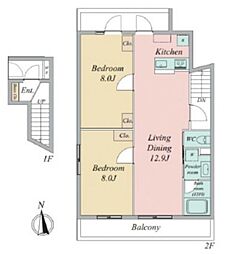 練馬区中村北2丁目マンション 2LDKの間取図画像