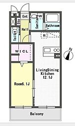 ルールドクロワール 1LDKの間取図画像