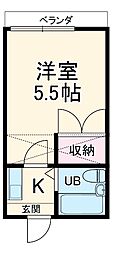 JR南武線 武蔵中原駅 徒歩7分の賃貸アパート 2階ワンルームの間取り
