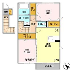 グランシャリオ 2階2LDKの間取り
