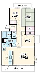 オクトス市ケ尾1号棟 3LDKの間取図画像