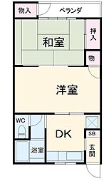 第一ハイツ秋山 2Kの間取図画像
