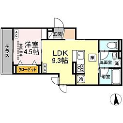 D-ROOM寺町 1LDKの間取図画像