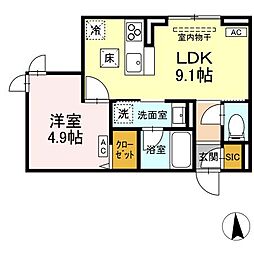D-ROOM寺町 1LDKの間取図画像