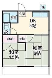 ときわ荘 2DKの間取図画像