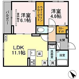 D Paina 鴨居II 2LDKの間取図画像