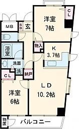 クール・ドゥ・サンセール 1階2LDKの間取り