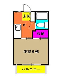 ヒルズミヤマ 2階1Kの間取り