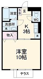 エミネンス 1階1Kの間取り