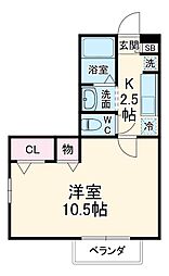 グレイスピーチ 2階1Kの間取り