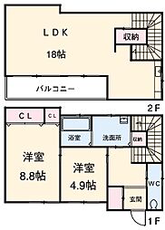 JR中央本線 高蔵寺駅 徒歩17分の賃貸一戸建て 1階2LDKの間取り