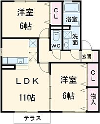愛知高速東部丘陵線 長久手古戦場駅 徒歩15分の賃貸アパート 1階2LDKの間取り