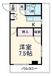 パレドゥユー 1階1Kの間取り