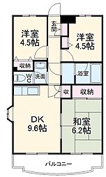 西武新宿線 航空公園駅 徒歩12分の賃貸マンション 3階3DKの間取り