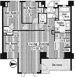 ジオ等々力 108 1階3LDKの間取り