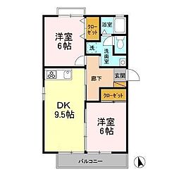 ウィステリアおゆみ野　Ａ・Ｂ・Ｃ 2階2LDKの間取り