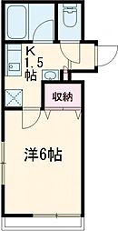 パインヒル6 2階1Kの間取り