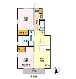 ルミエール瑞穂弐番館 2LDKの間取図画像