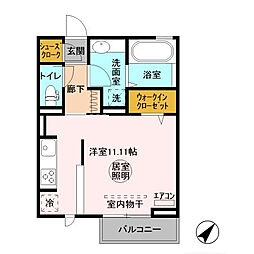 ヌーボイナリ金沢 2階ワンルームの間取り