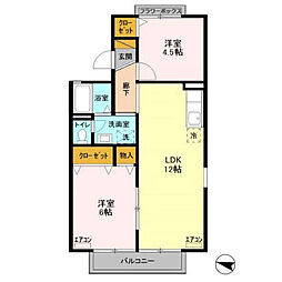 エバーグリーン　II 2階2LDKの間取り