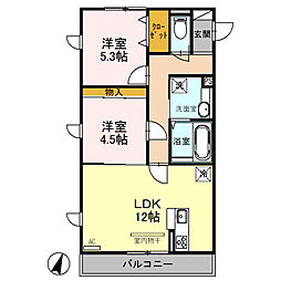 JR京浜東北・根岸線 南浦和駅 徒歩22分の賃貸アパート 2階2LDKの間取り