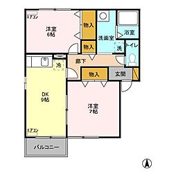 ルミエール　Ｂ 2階2DKの間取り