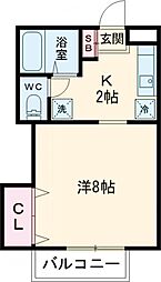 コーポさつき 2階1Kの間取り