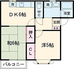フレシール町田II 2階2DKの間取り