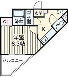 ヴァンクール原町田 4階1Kの間取り
