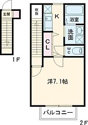 小田急小田原線 町田駅 徒歩16分の賃貸アパート 2階1Kの間取り