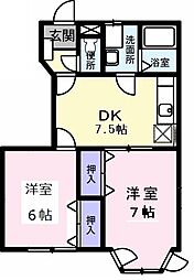 ドエルフォーラム五番館 1階2DKの間取り
