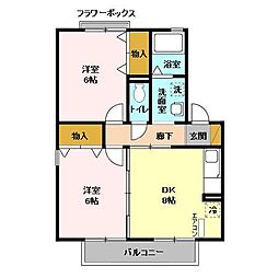 コーポ小倉　Ａ 2階2DKの間取り